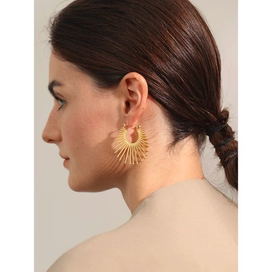 Yhpup Stylish Unique Stainless Steel Geometric CZ Zirconia Statement Big Hoop Earrings Golden Waterproof Fashion Jewelry
