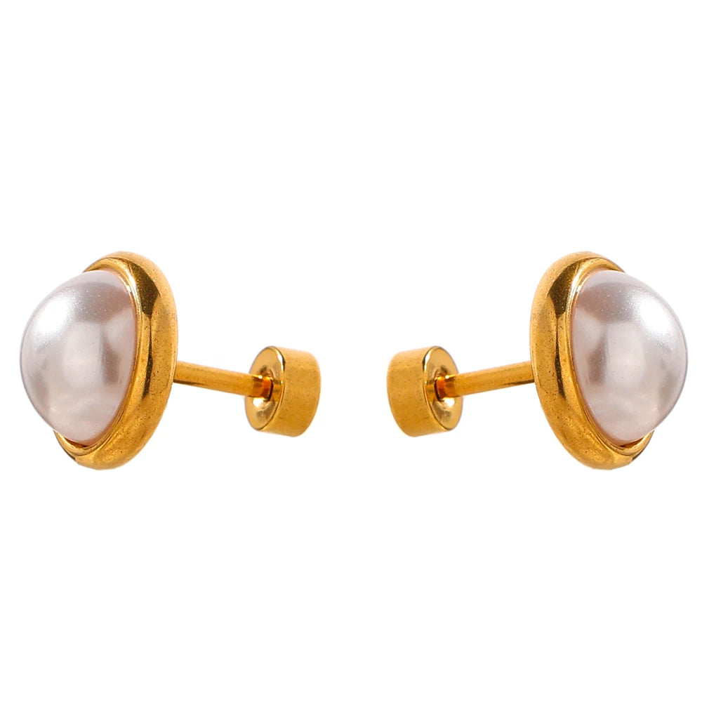 Brinco Pérola Botão Folheado em Ouro 18k
