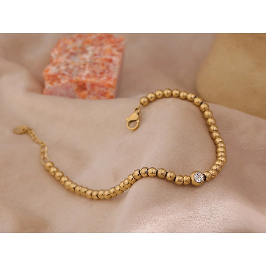 Yhpup Stainless Steel Bead Chain Bangle Bracelet Cubic Zirconia Jewelry Trendy Golden Metal Waterproof Bracelet браслеты женские