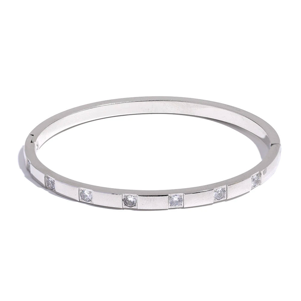 Yhpup Stylish Cubic Zirconia Stainless Steel Wrist Bangle Bracelet 18K Gold Plated Waterproof Jewelry for Women Charm Fashion