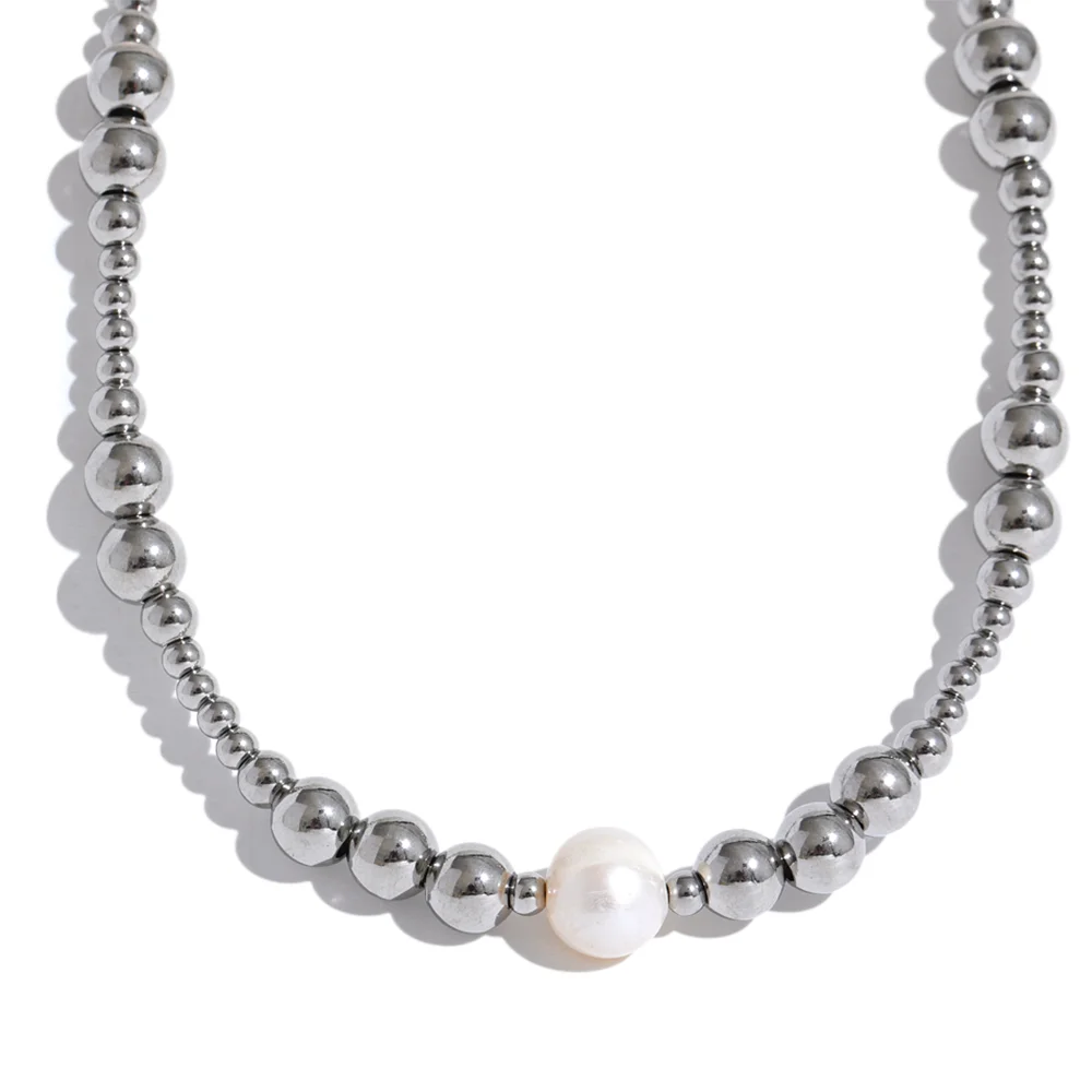 Yhpup Waterproof Stainless Steel Natural Pearl Metal 18K Gold Plated Beads Necklace Women Fashion Collar Jewelry Bijoux