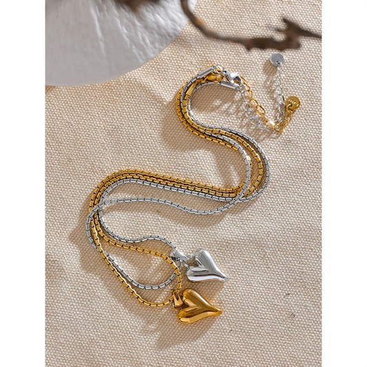 Yhpup High Quality 316l Stainless Steel Heart Love Pendant Necklace Gold Color Romantic Charm Textured Jewelry for Women Gift