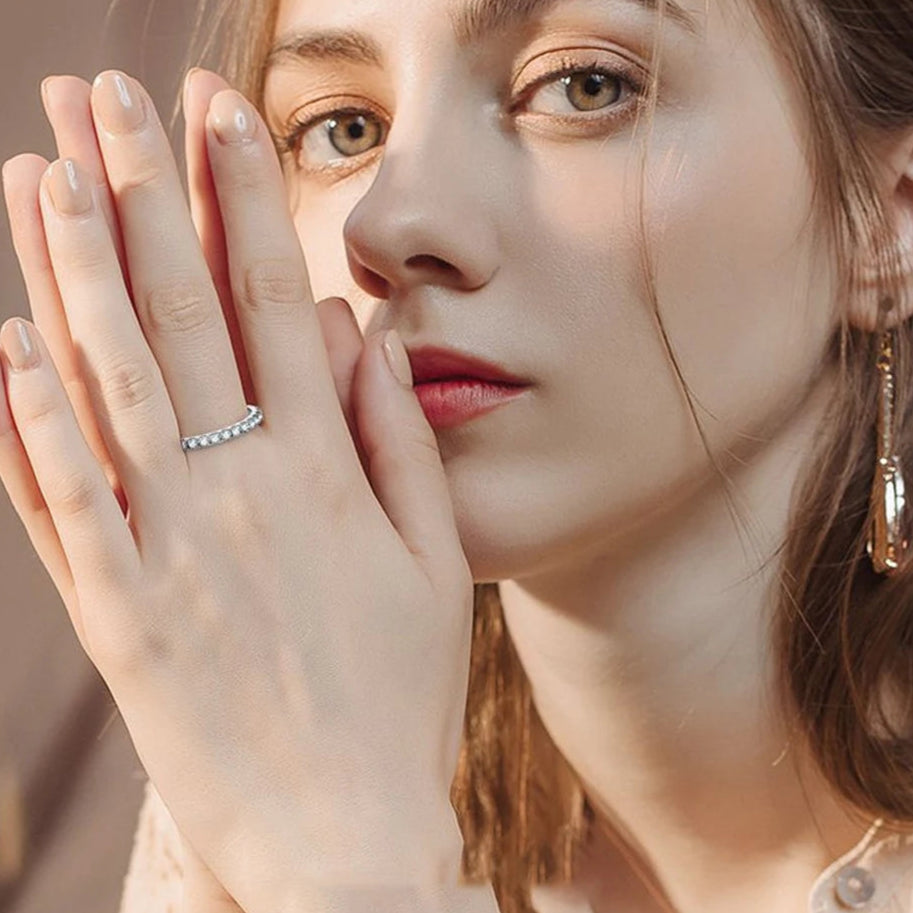 Anel Aliança Moissanite, Ouro Branco 18K