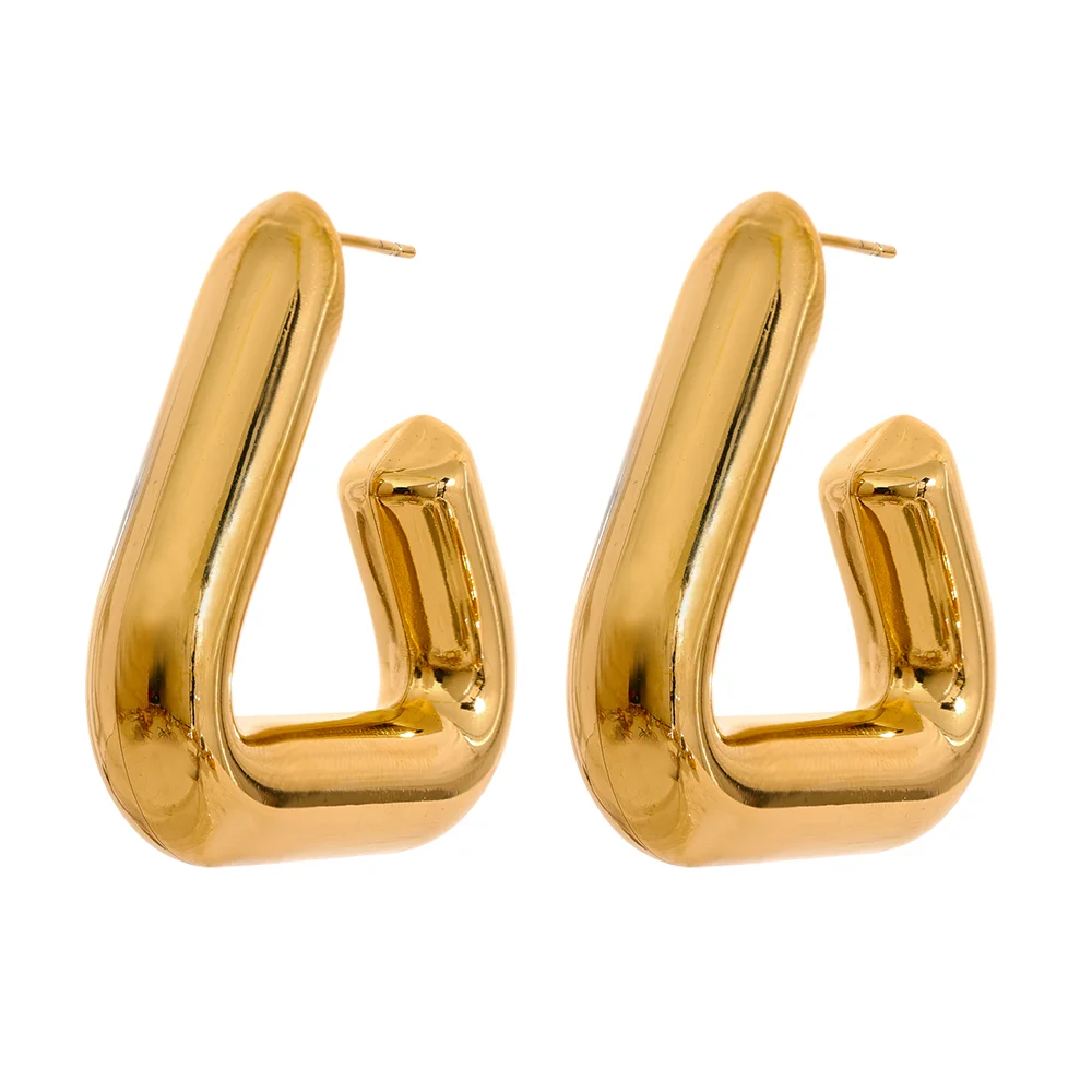Yhpup Stainless Steel Triangle Hoop Earrings Chunky Metal Texture Prevent Allergy Waterproof Temperament Jewelry for Women Gift