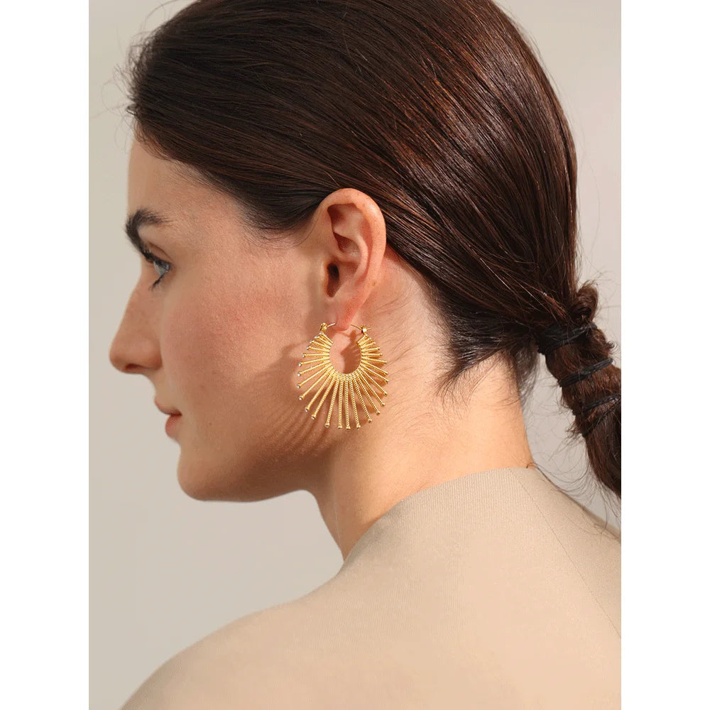 Yhpup Stylish Unique Stainless Steel Geometric CZ Zirconia Statement Big Hoop Earrings Golden Waterproof Fashion Jewelry