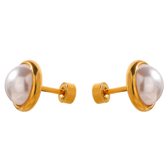 Brinco Pérola Botão Folheado em Ouro 18k