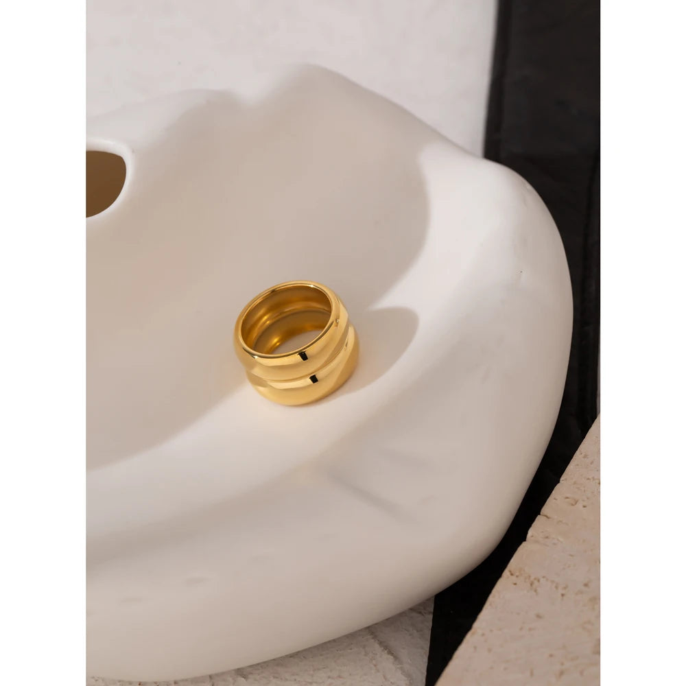 Yhpup Stylish Stainless Steel Layered Metal Texture Ring Occident Simple 18k Gold Plated Finger for Women Jewelry кольцо женское