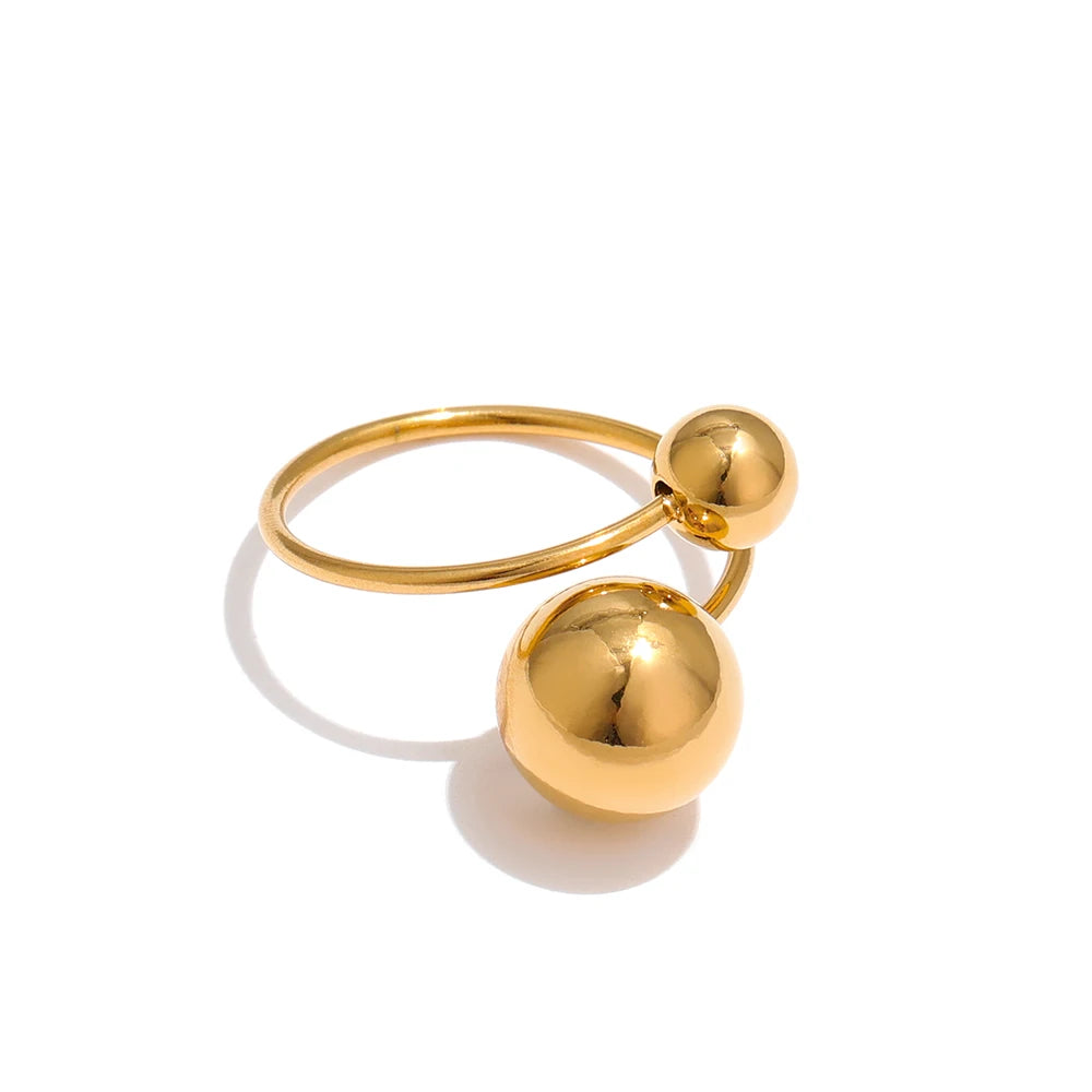 Yhpup Stainless Steel Ball Adjustable Ring Statement Golden Metal Trendy Finger Ring Jewelry bague acier inoxydable New Gift