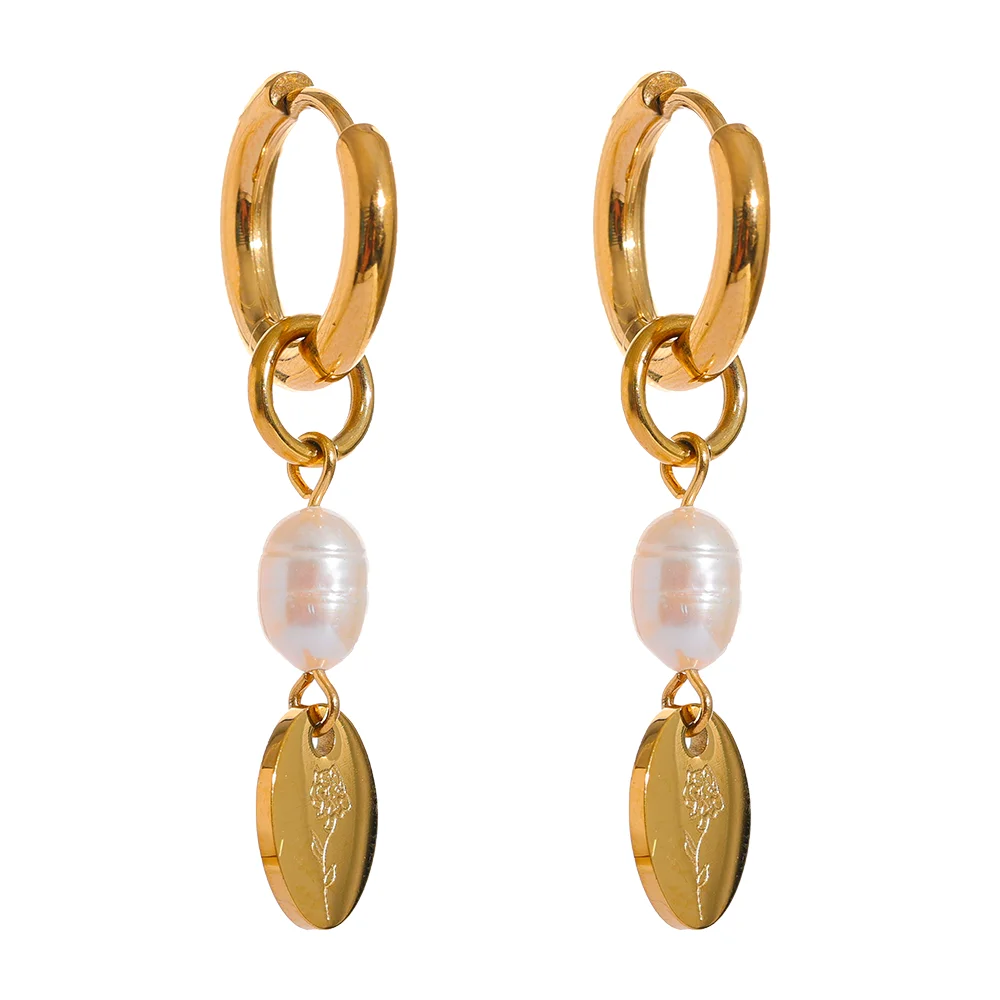 Yhpup Stainless Steel Natural Pearl Charm Flower Drop Handmade Chic Earrings Gold Silver Color Trendy  Jewelry серьги 2023 тренд