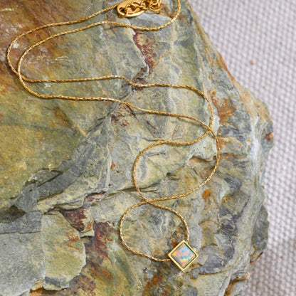 Colar com Pingente Quadrado, Folheado em Ouro 18K