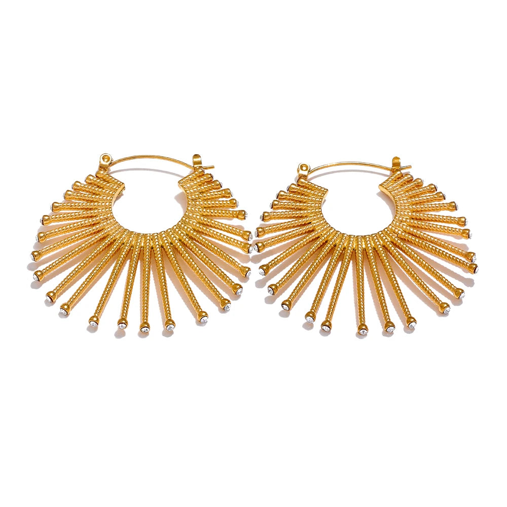Yhpup Stylish Unique Stainless Steel Geometric CZ Zirconia Statement Big Hoop Earrings Golden Waterproof Fashion Jewelry