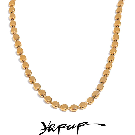 Yhpup Exquisite Stainless Steel Bright Square Chain Collar Necklace 2024 New Style 18K Real Gold Plated Daily Fashion Jewelry