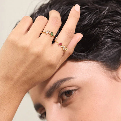 Anel Pedra Coloridas, folheado em ouro 18K
