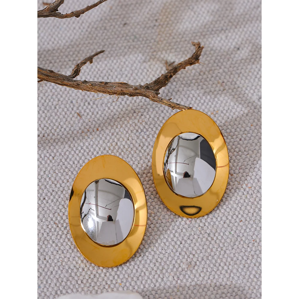 Yhpup Statement Stainless Steel Metal Smooth Temperament Stud Earrings High Quality Polished Jewelry Waterproof 18K PVD Plated