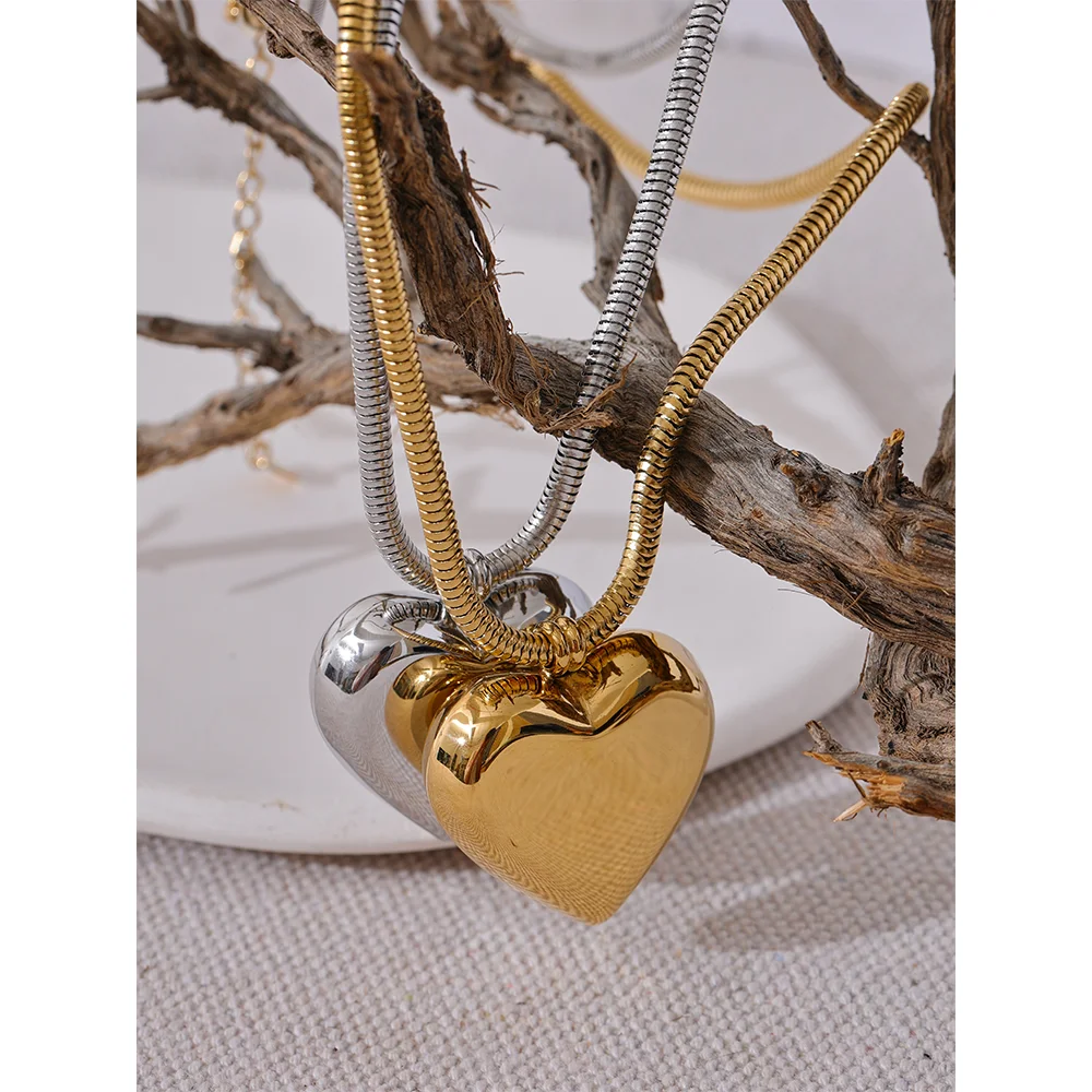 Yhpup Thicker Stainless Steel Heart Hollow Love Smooth Pendant Necklace Gold Platinum Color High Quality Neck Jewelry Women Gift