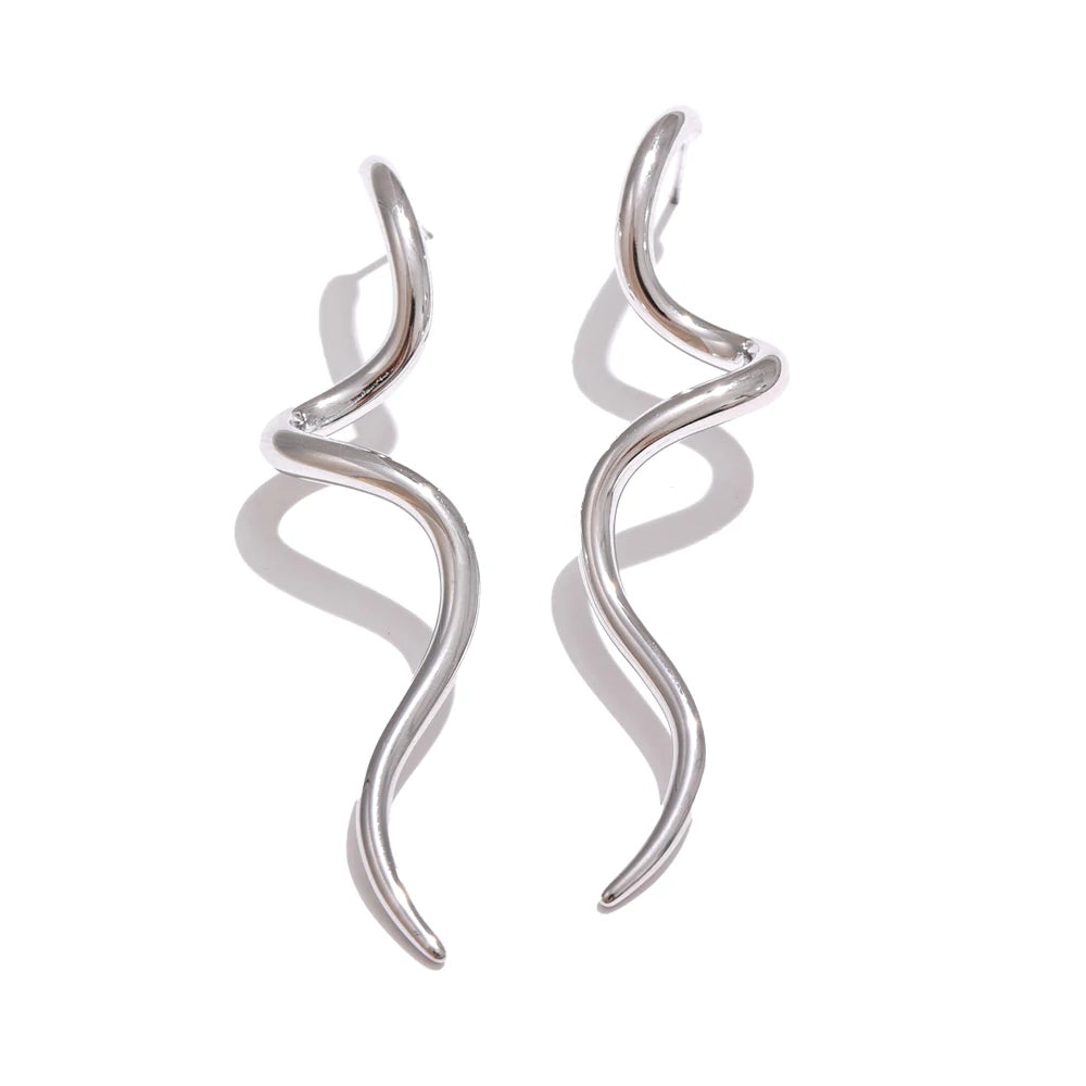 Yhpup Minimalist Flowing Metal Geometric Long Stud Earrings Prevent Allergy Stainless Steel Statement Attractive Daily Jewelry