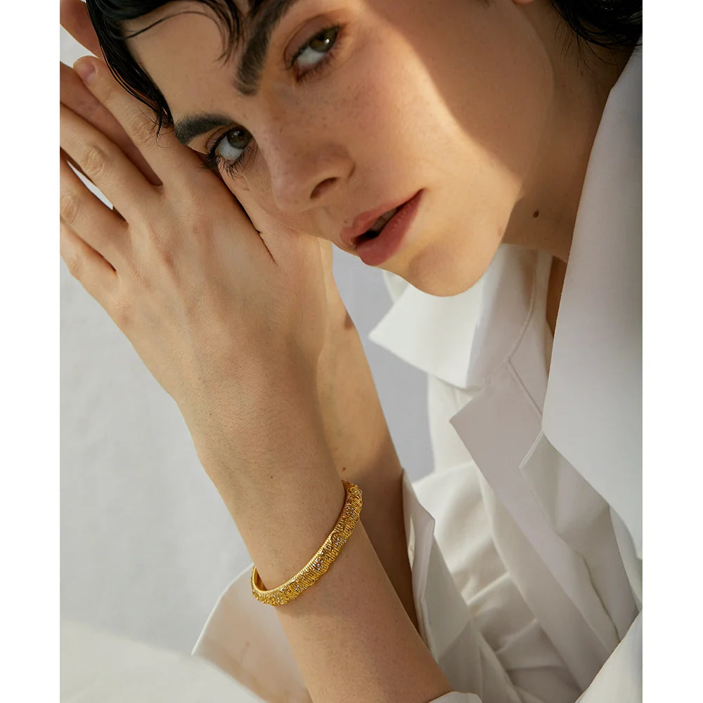 Yhpup Stainless Steel Star Moon Sun Cuff Bracelet Bangle 18K Gold Color High Quality Waterproof Zircon Charm Trendy Chic Jewelry