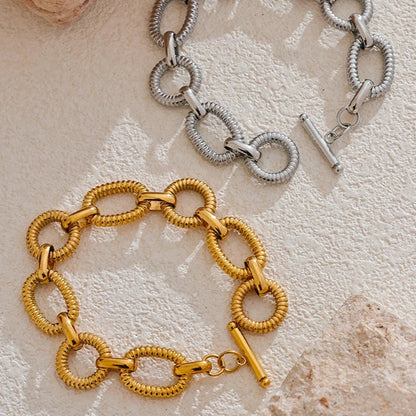 Pulseira Argola Textura, folheado em ouro 18k
