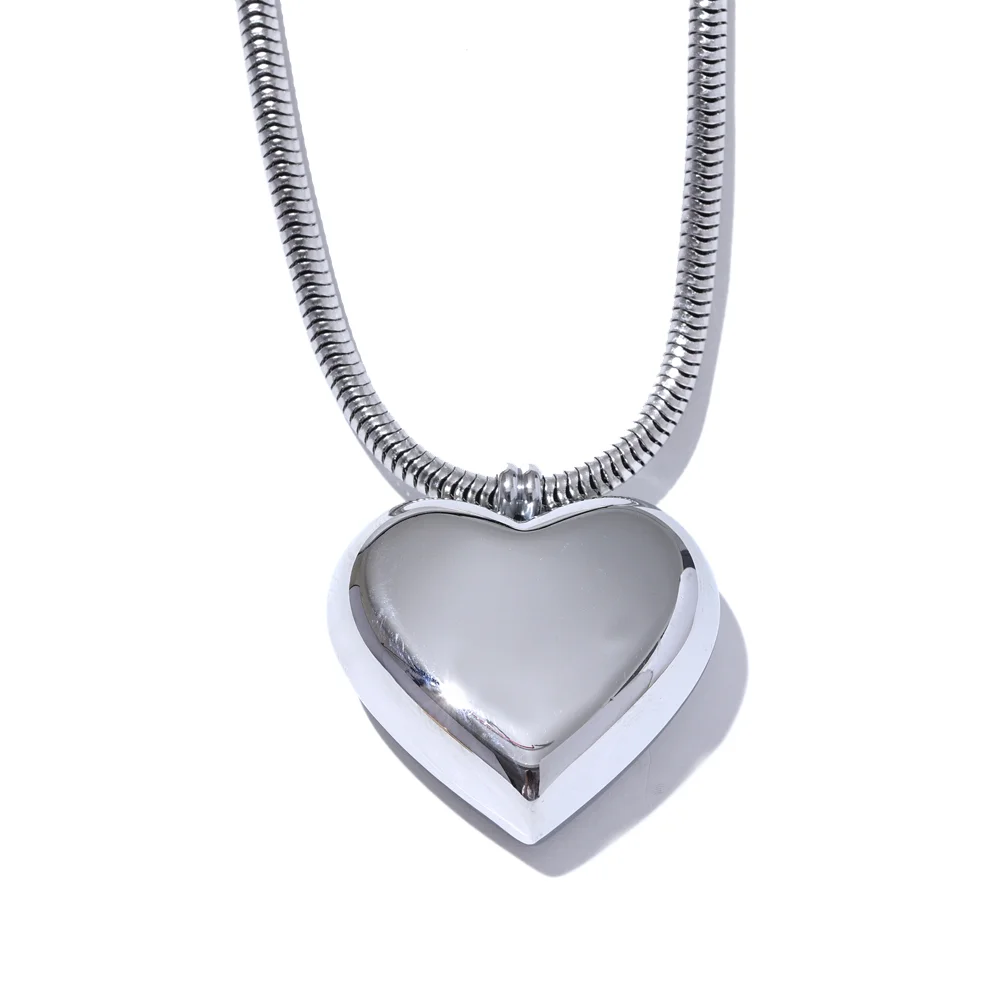 Yhpup Thicker Stainless Steel Heart Hollow Love Smooth Pendant Necklace Gold Platinum Color High Quality Neck Jewelry Women Gift