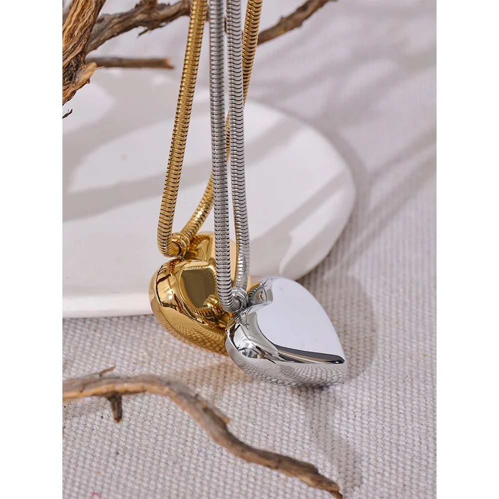 Yhpup Thicker Stainless Steel Heart Hollow Love Smooth Pendant Necklace Gold Platinum Color High Quality Neck Jewelry Women Gift