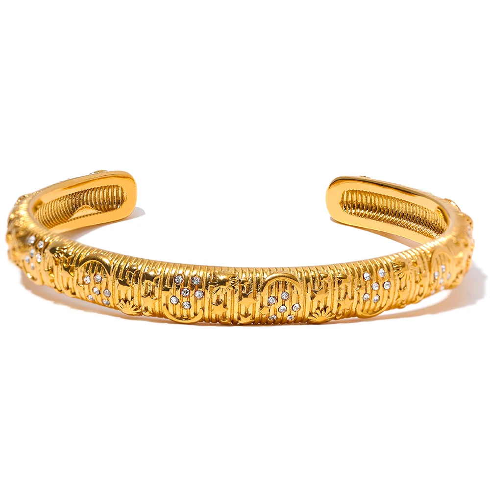 Yhpup Stainless Steel Star Moon Sun Cuff Bracelet Bangle 18K Gold Color High Quality Waterproof Zircon Charm Trendy Chic Jewelry