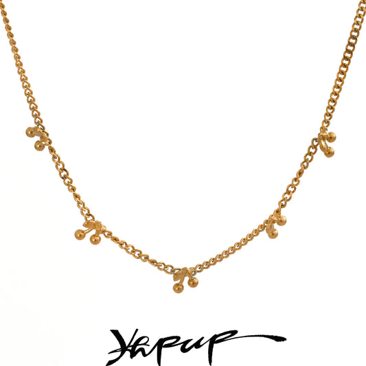 Yhpup Exclusive Fashion Chic Cherry Chain Gold Color Necklace Gift 18k PVD Plated Waterproof Charm Exquisite Jewelry for Women
