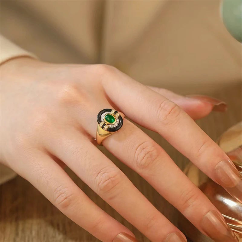Anel Agata folheado em ouro 18K
