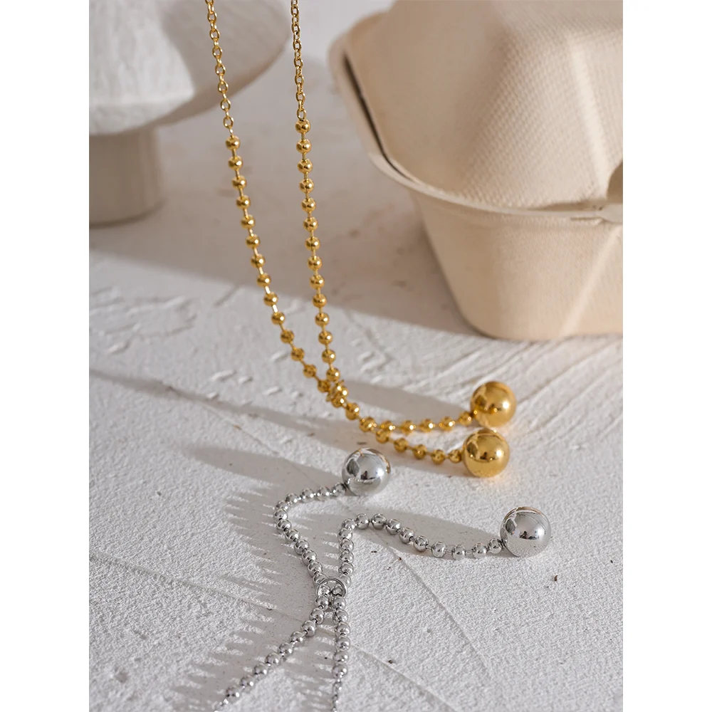 Yhpup Stainless Steel Round Beads Short Chain Stylish Necklace Women Gold Silver Color Metal Rust Proof Chic Korean Jewelry Gift