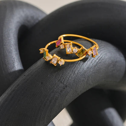 Anel Pedra Coloridas, folheado em ouro 18K