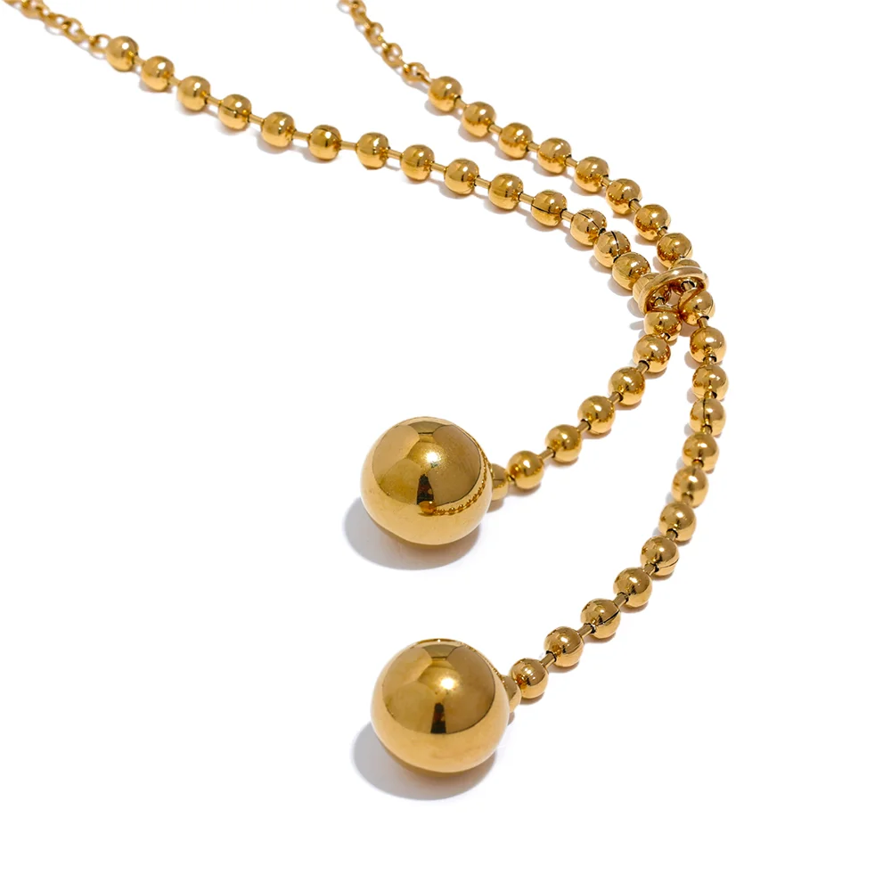 Yhpup Stainless Steel Round Beads Short Chain Stylish Necklace Women Gold Silver Color Metal Rust Proof Chic Korean Jewelry Gift