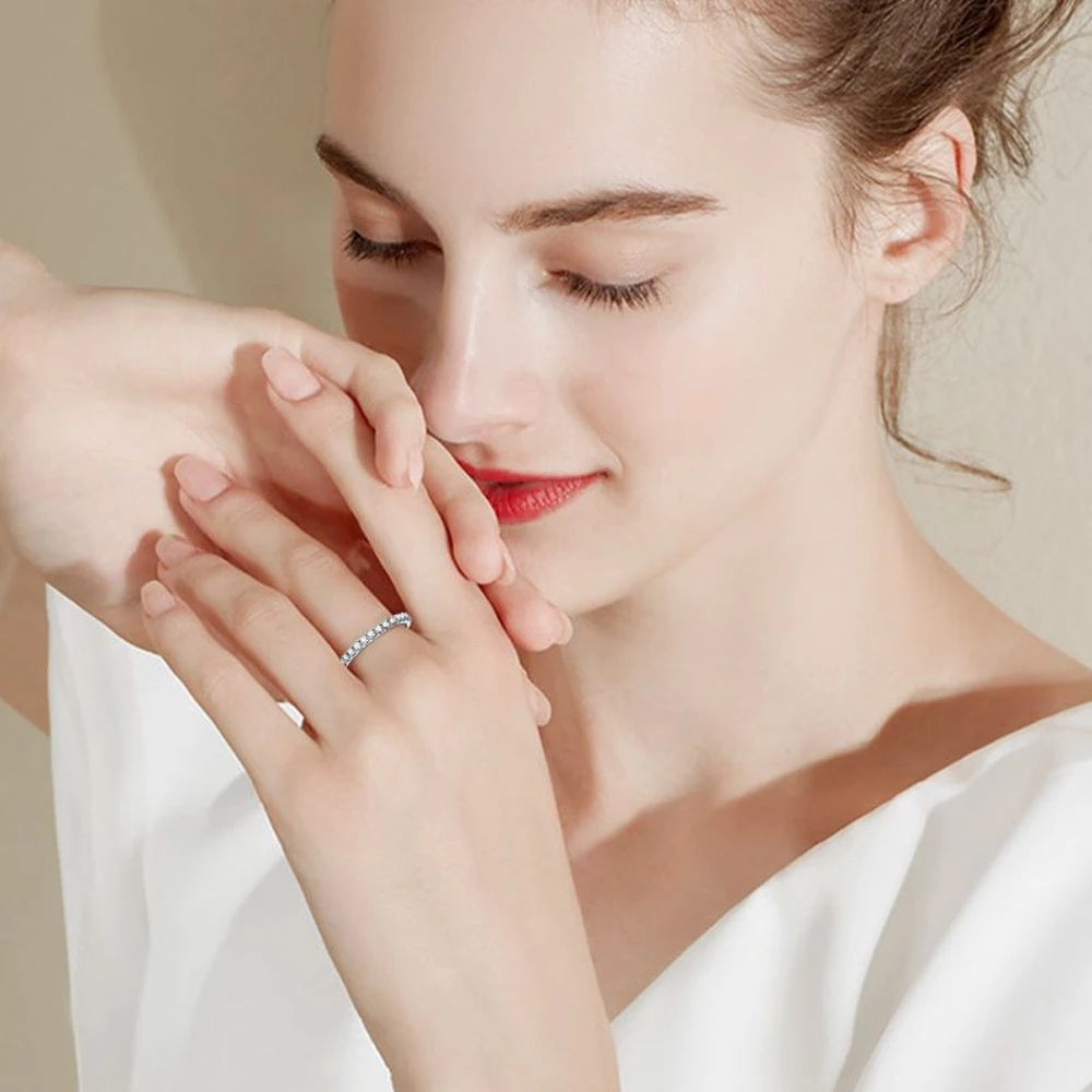 Anel Aliança Moissanite, Ouro Branco 18K