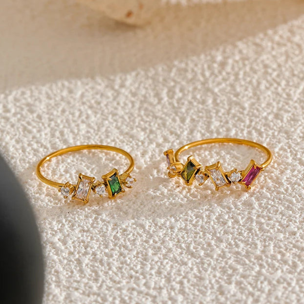 Anel Pedra Coloridas, folheado em ouro 18K