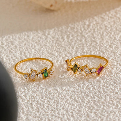 Anel Pedra Coloridas, folheado em ouro 18K
