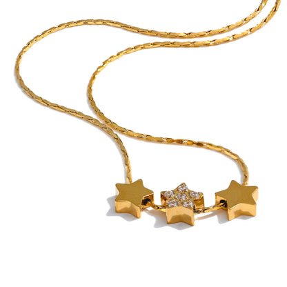 Colar com Três pingentes Estrela, folheado em ouro 18K