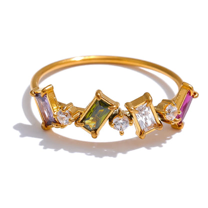 Anel Pedra Coloridas, folheado em ouro 18K