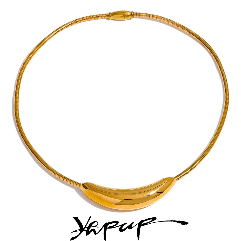 Yhpup Waterproof Stainless Steel Popular Choker Light Necklace Women Statement Metal 18K Gold Plated Trendy Fashion 2023 Jewelry