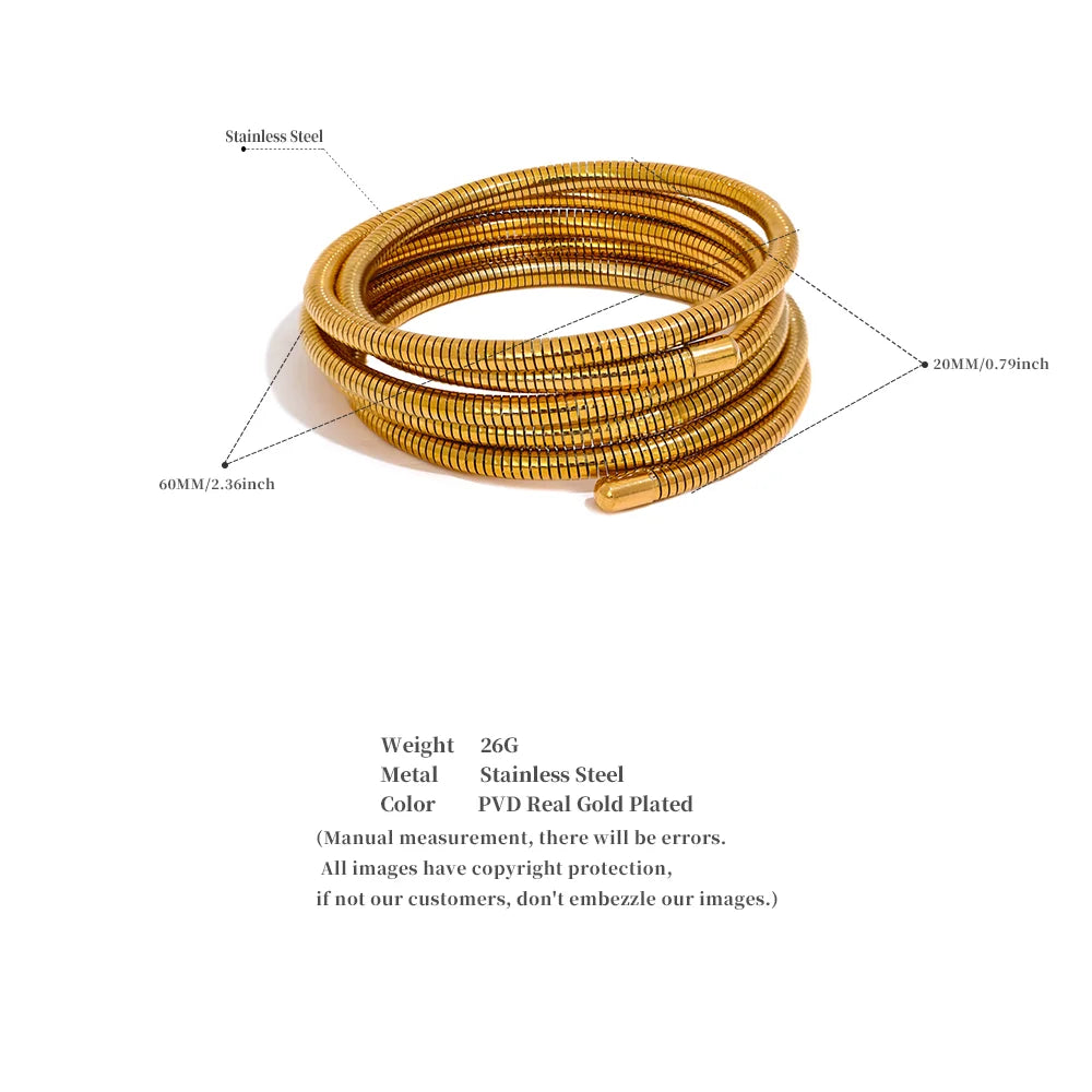Yhpup Stainless Steel Stackable Multi-Layer Wrap Arm Bracelet Bangle Metal Elastic Waterproof Fashion Unisex Jewelry Men Women