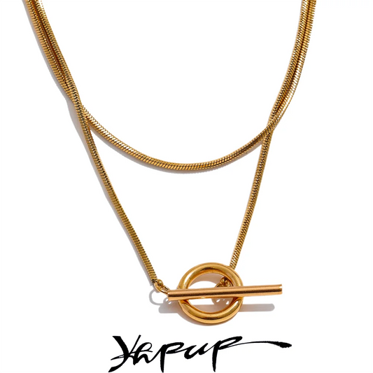 Yhpup Stainless Steel Double Layer Stacking Chain Basic Necklace Gold Color Fashion Daily Jewelry Bijoux Women