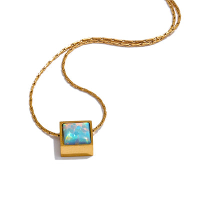Colar com Pingente Quadrado, Folheado em Ouro 18K