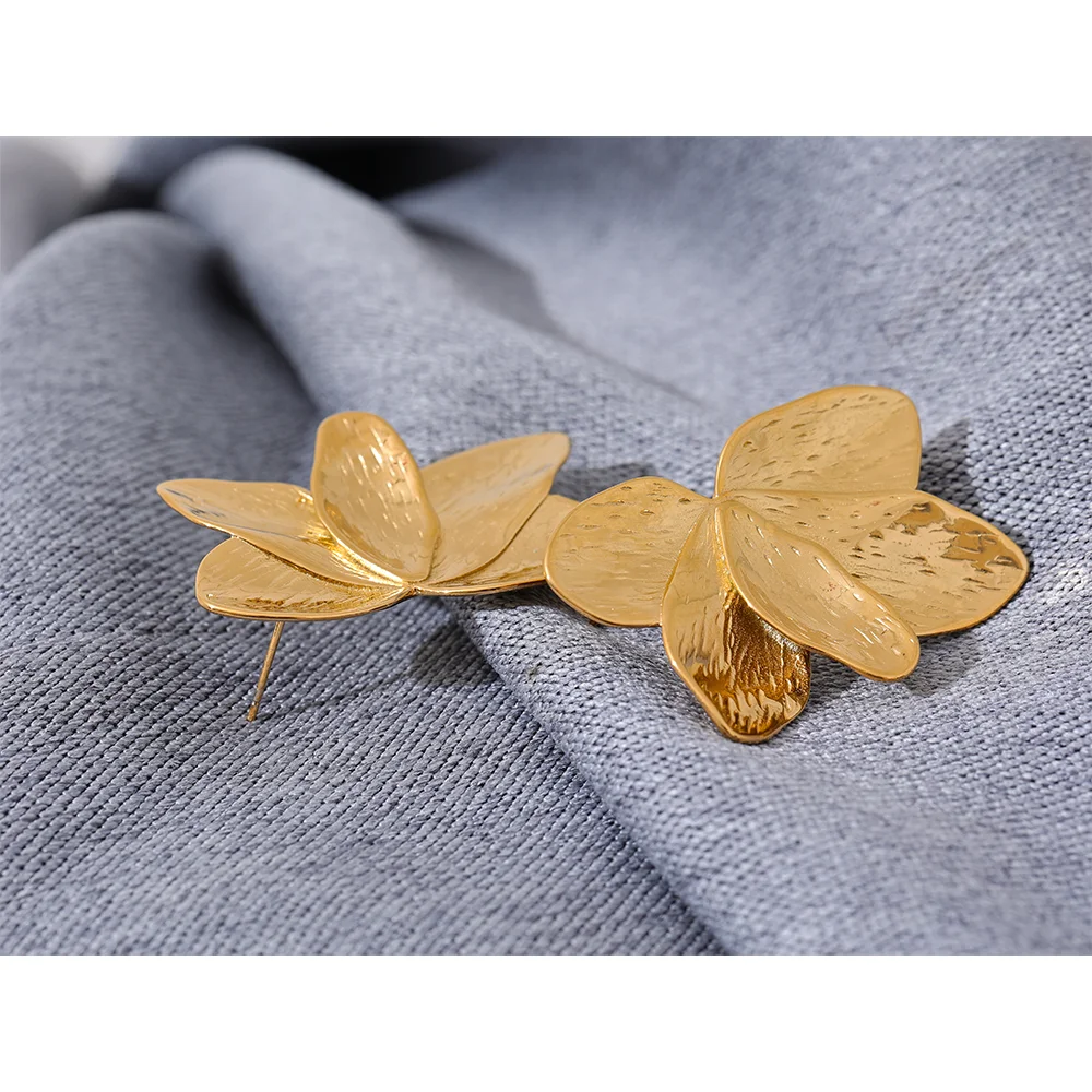 Yhpup Waterproof 316l Stainless Steel Flower Gold Color Big Stud Earrings Metal High Quality Fashion Statement Jewelry Women
