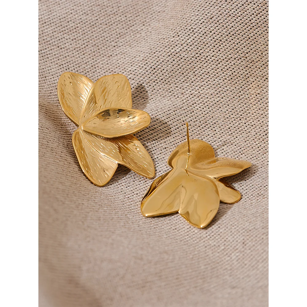 Yhpup Waterproof 316l Stainless Steel Flower Gold Color Big Stud Earrings Metal High Quality Fashion Statement Jewelry Women