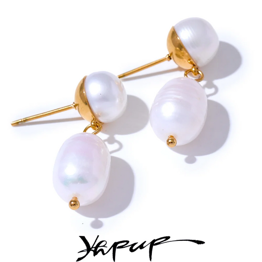 Yhpup Natural Pearls Daily Fashion Drop Earrings Luxury Stainless Steel Stylish Korean Charm Jewelry Bijoux Water Resistant Gift