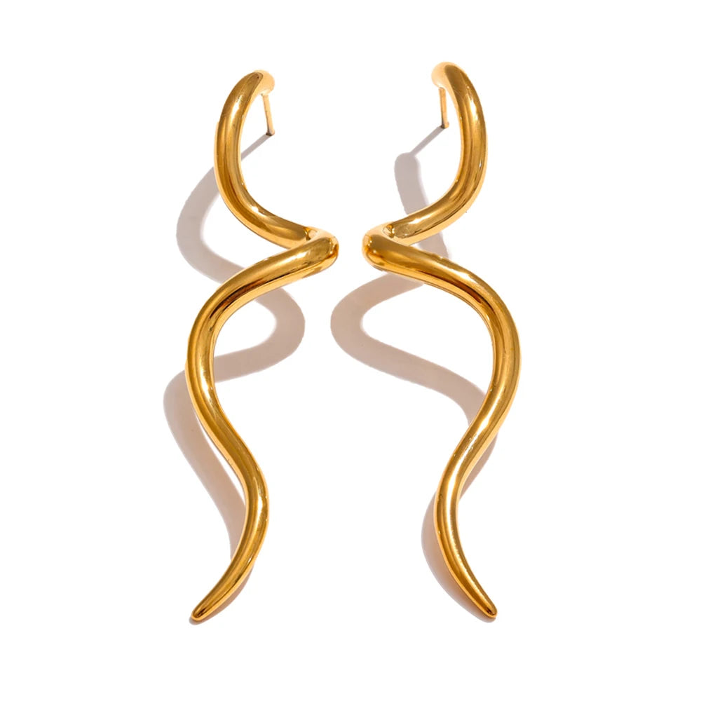 Yhpup Minimalist Flowing Metal Geometric Long Stud Earrings Prevent Allergy Stainless Steel Statement Attractive Daily Jewelry