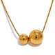 Yhpup Stainless Steel Round Ball Beads Pendant Necklace Fashion Waterproof Metal Daily Gold Color Trendy Jewelry for Women Gift