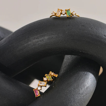 Anel Pedra Coloridas, folheado em ouro 18K
