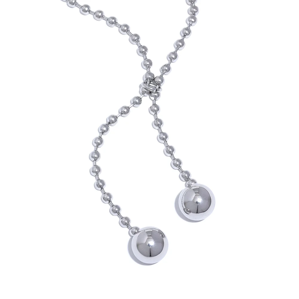 Yhpup Stainless Steel Round Beads Short Chain Stylish Necklace Women Gold Silver Color Metal Rust Proof Chic Korean Jewelry Gift