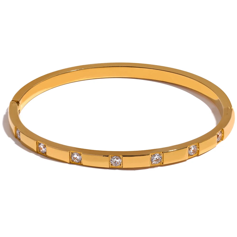 Yhpup Stylish Cubic Zirconia Stainless Steel Wrist Bangle Bracelet 18K Gold Plated Waterproof Jewelry for Women Charm Fashion