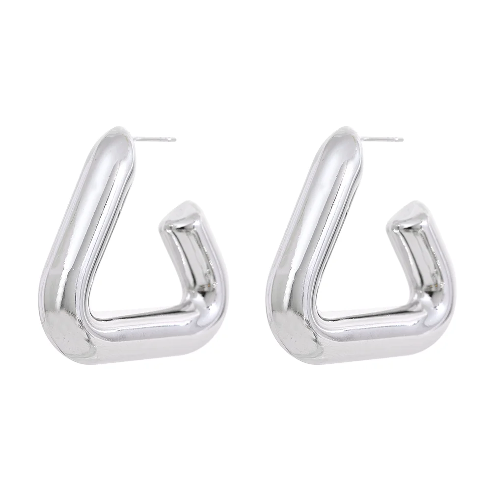 Yhpup Stainless Steel Triangle Hoop Earrings Chunky Metal Texture Prevent Allergy Waterproof Temperament Jewelry for Women Gift