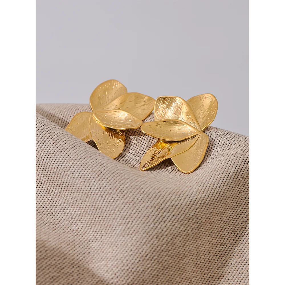Yhpup Waterproof 316l Stainless Steel Flower Gold Color Big Stud Earrings Metal High Quality Fashion Statement Jewelry Women
