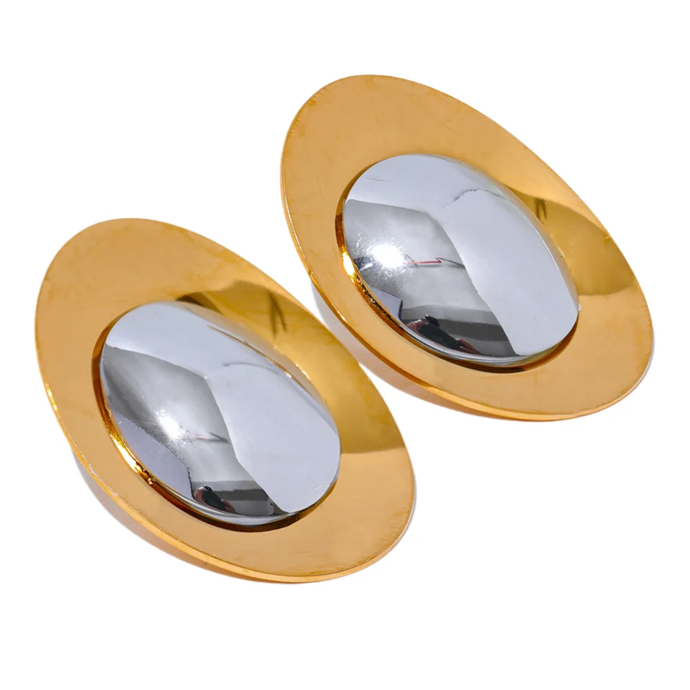Yhpup Statement Stainless Steel Metal Smooth Temperament Stud Earrings High Quality Polished Jewelry Waterproof 18K PVD Plated